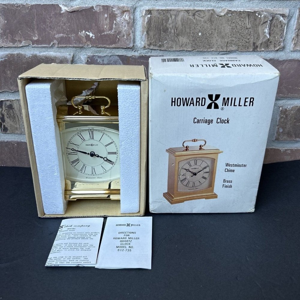 Vintage Howard Miller 612-735 Westminster Chime Brass Finish Mantle Clock (New)